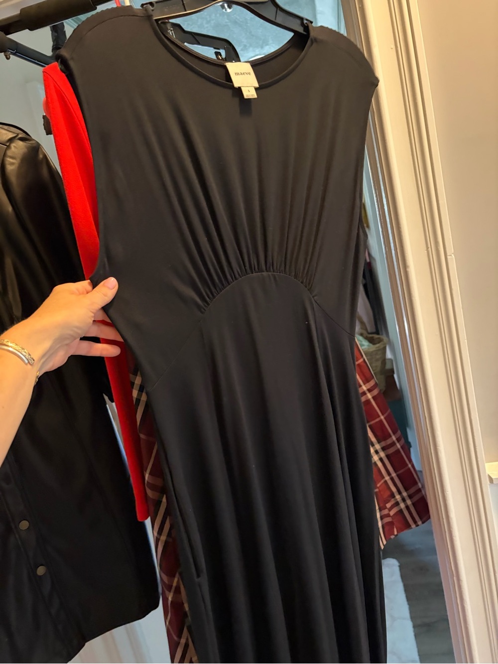 Maeve Black Sleeveless Maxi Dress with Gathered Waist